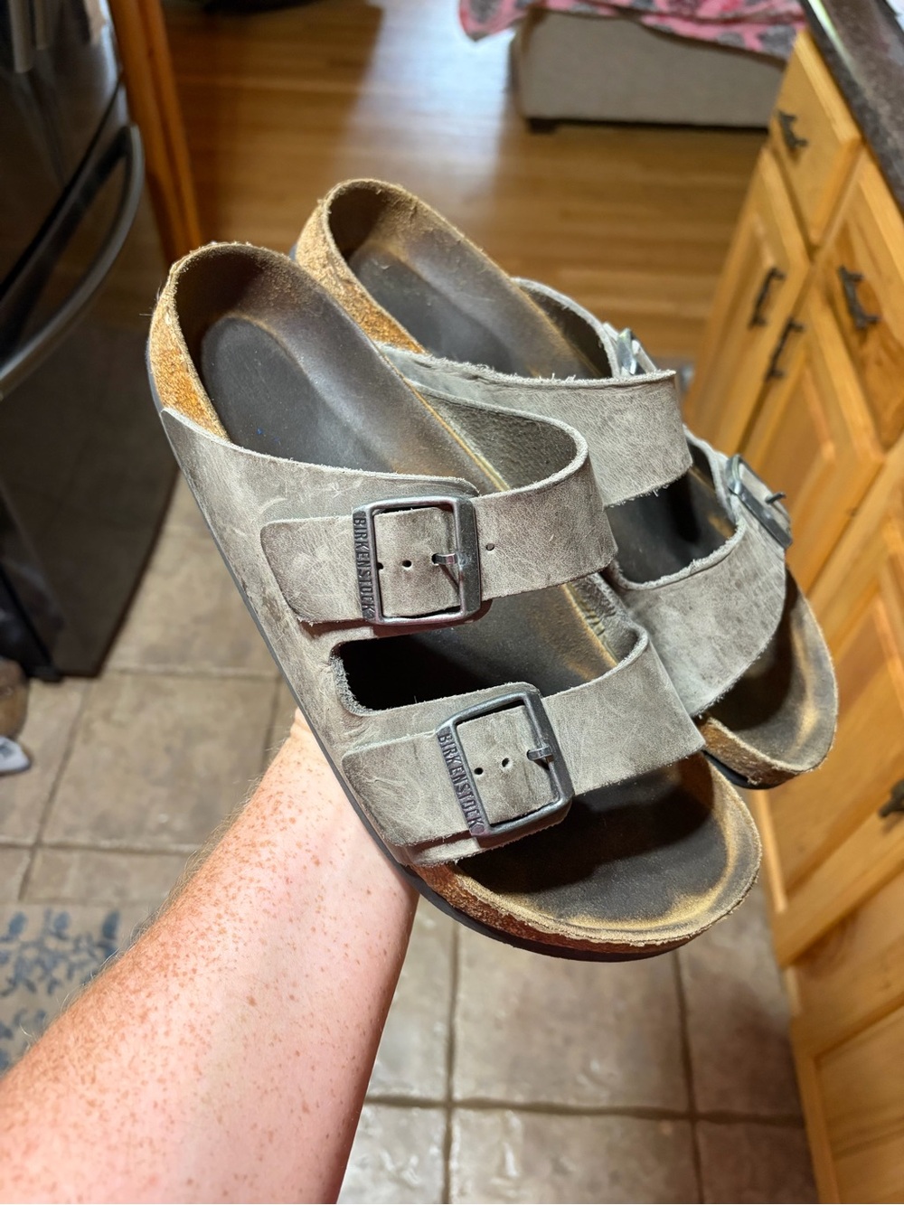 Birkenstock Men's Two-Strap Suede Sandals in Gray